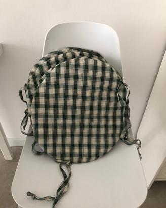 Set 4 cuscini da sedia tondi a quadri bianco verde