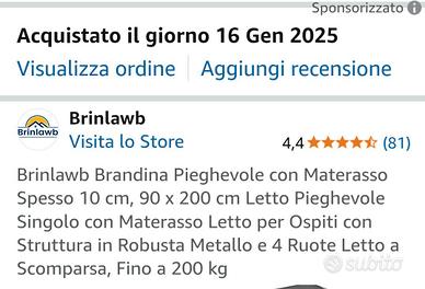 Brandina letto pieghevole con materasso