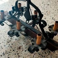 Lampadario rustico ferro battuto legno 6 luci