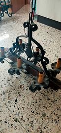Lampadario rustico ferro battuto legno 6 luci