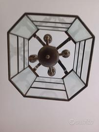 Lampadario in Ferro Battuto e Vetro