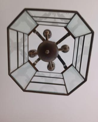 Lampadario in Ferro Battuto e Vetro