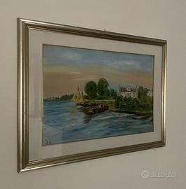 Coppia di dipinti d'arte Paesaggi  cornici dorate