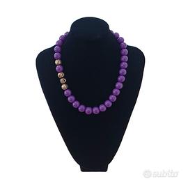 collana corta girocollo pietre dure viola   bronzo