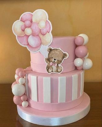 Torta Scenografica Orsetto Rosa e Palloncini 3D
