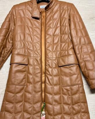 Giaccone in pelle invernale trapuntata marrone