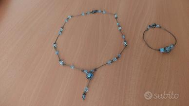 Braccialetto + collana con pietre azzurre