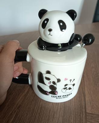 Tazza tazzona Panda ceramica con coperchio 3D e cu