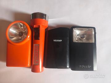 Quattro torce vintage Luxon, Super pila, Velamp,