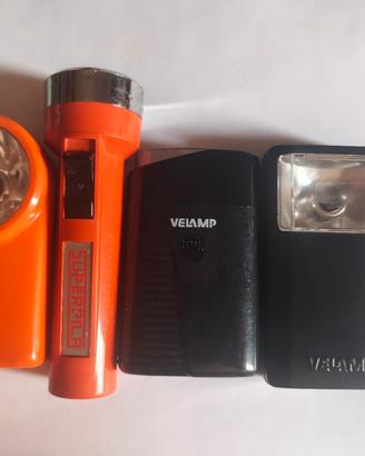 Quattro torce vintage Luxon, Super pila, Velamp,