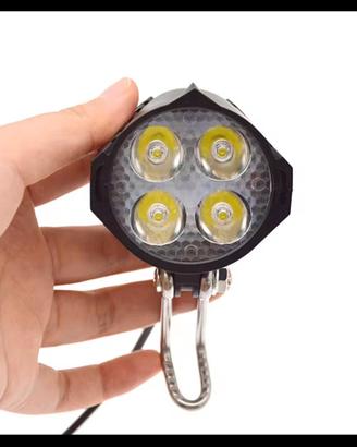 Faro anteriore 4 LED bici e monopattino con clacsn