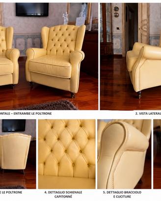 Coppia di poltrone Bergère in vera pelle color cre