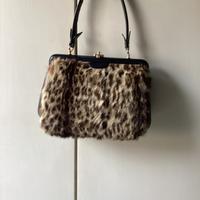 Borsa vintage in pelle e pelliccia di ocelot
