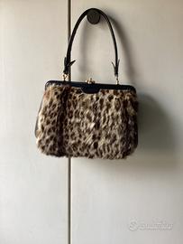 Borsa vintage in pelle e pelliccia di ocelot