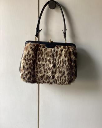 Borsa vintage in pelle e pelliccia di ocelot