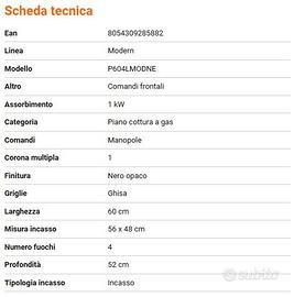 NUOVO: Piano cottura a gas Bertazzoni 60cm