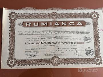 Azione Rumianca - Certificato azionario antico