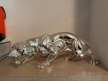 Scultura Pantera in laminato argento 50 cm