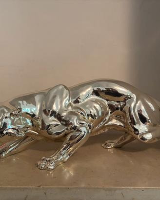 Scultura Pantera in laminato argento 50 cm