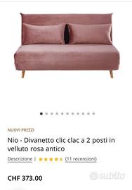 Divanetto clic clac a 2 posti in velluto rosa antico Nio