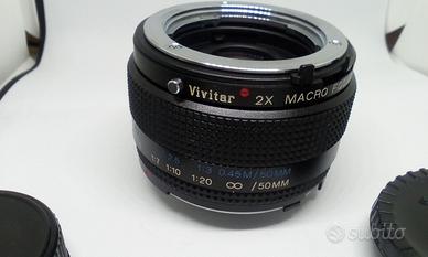Obbiettivo Vivitar macro focusing 2x attacco Minol