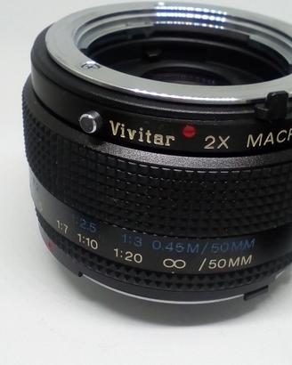 Obbiettivo Vivitar macro focusing 2x attacco Minol