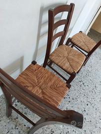 6 sedie in legno colore noce con seduta impagliata