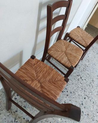 6 sedie in legno colore noce con seduta impagliata