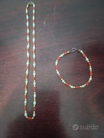 collana e bracciale perla e corallo