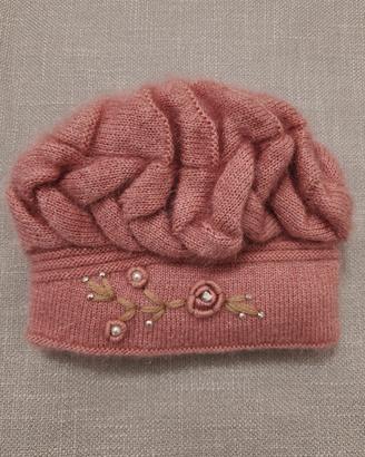 Cappello berretto vintage rosa Lurex treccia tg U 