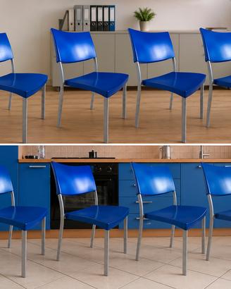 Set 4 sedie blu e alluminio  per  UFFICIO - CUCINA