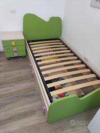 letto singolo con cassetti e comodino 