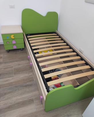 letto singolo con cassetti e comodino 