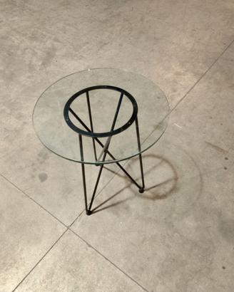 Tavolino da salotto rotondo in vetro e metallo ner