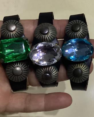 3 bracciali pelle con pietre grandi –  vintage
