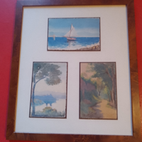 Tre acquerelli liberty in cornice 33x 38