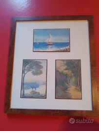 Tre acquerelli liberty in cornice 33x 38
