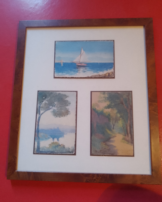 Tre acquerelli liberty in cornice 33x 38