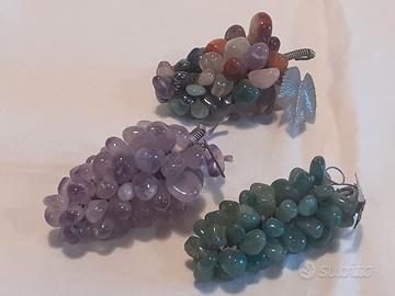 3 grappoli pietre dure verdi ametista miste