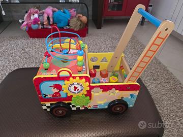 Carrello primi passi multiattività  legno Pompieri