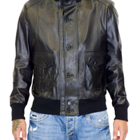 Giacca Polo Uomo Vera Pelle Nero Giubbotto Bomber