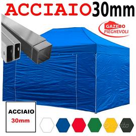 Gazebo 3x4,5 blu pieghevole ACCIAIO laterali