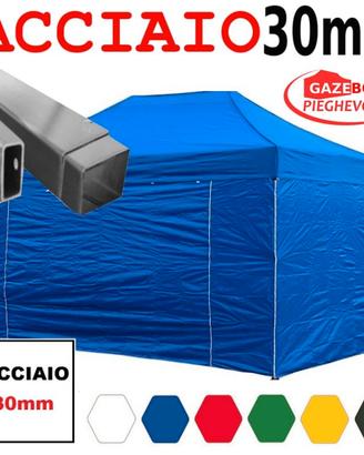 Gazebo 3x4,5 blu pieghevole ACCIAIO laterali