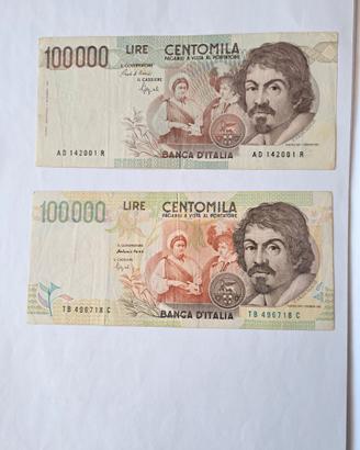 LOTTO N°2 BANCONOTE  100.000 CARAVAGGIO 1 – 2 TIPO