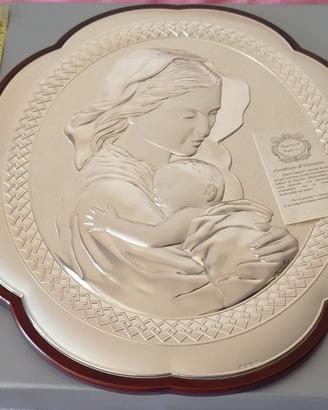 Quadro in argento. Madonna con bambino 