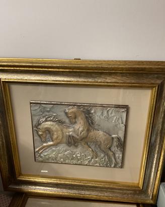 Argento 925 quadro altorilievo “ I cavalli”