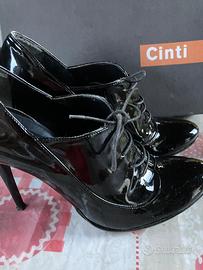 Scarpe n.39con tacco 12 stringate in vernice nera