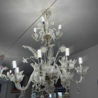 Lampadario Murano 12 punti bianco/oro perfetto