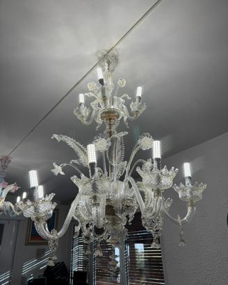 Lampadario Murano 12 punti bianco/oro perfetto
