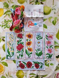 Kit punto croce segnalibri fiori 🌸 6 pezzi ricamo